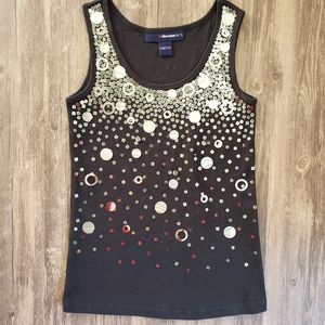 BLACK STRETCH TANK EMBELLISHED WITH SEQUINS